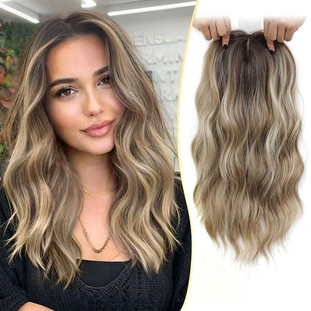 Ms Taj Hair Topper Ash Blonde Balayage Wavy Synthetic 16 Inch